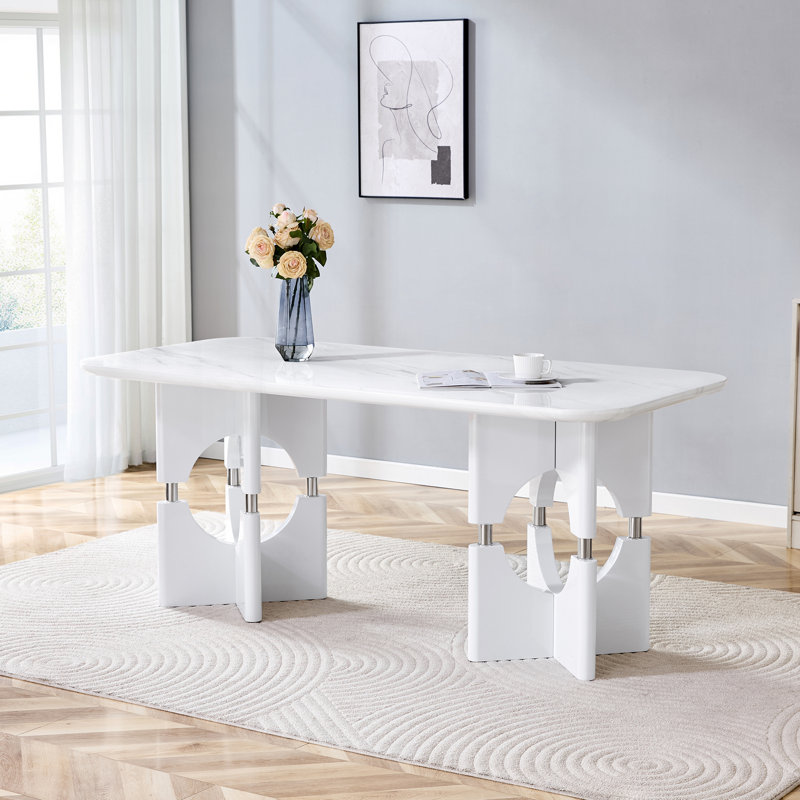 Table de salle à manger compacte en MDF moderne, finition marbre, parfaite pour les petits espaces