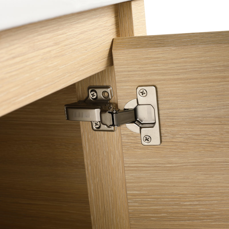 Meuble-lavabo de 61 cm (24 po) avec lavabo en céramique blanche, porte à fermeture amortie, emballage démonté, contreplaqué, chêne américain - Meuble-lavabo élégant, fermeture silencieuse, bords arrondis, nettoyage facile, style moderne, installation facile, résistant aux égratignures et