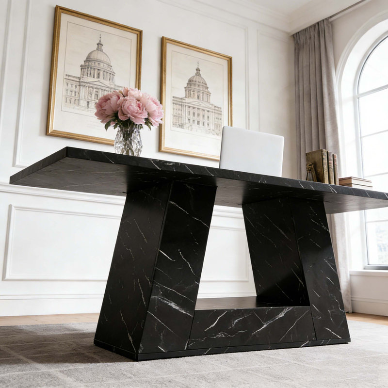 Bureau d'ordinateur de bureau en faux marbre, Noir
