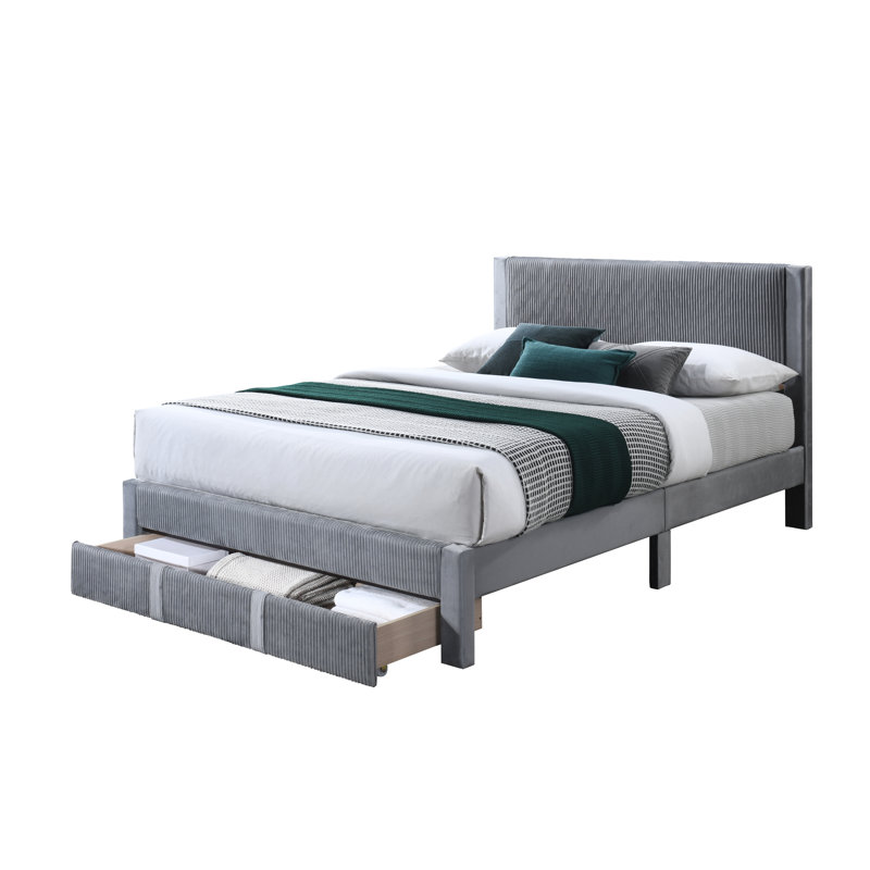 Breeyana Upholstered Platform Storage Bed, Gray, Queen