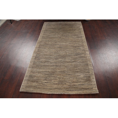 Tapis gris en laine noué à la main de conception unique 3 pi 3 po x 6 pi 3 po New Age