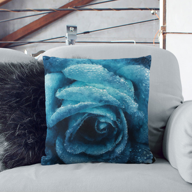 Floral Square Throw Cushion,  Light Blue, 40cm H x 40cm W x 15cm D