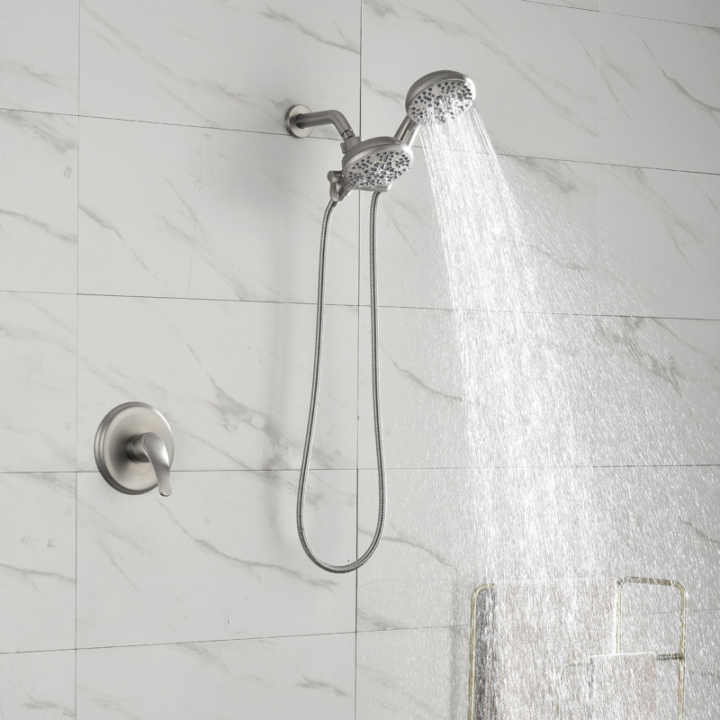 Ensemble de robinet de douche double avec valve haute pression 2 en 1, Nickel brossé