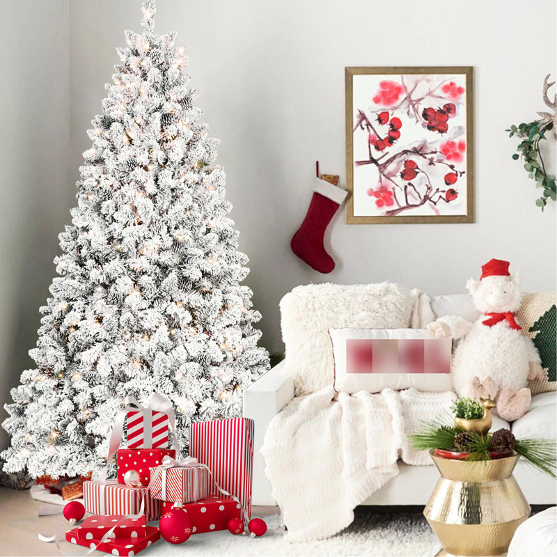 Arbre de Noël 4 pi avec 150 lumières ultralumineuses, 21 branches de pin naturel, 366 boules de neige, branches articulées pour un assemblage rapide, cadre de support en métal stable avec éclairage, pointes de feuillage enneigées, sans effort
