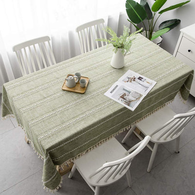 Cotton Linen Rectangular Tablecloth with Tassels, Washable, Wrinkle-Free for Kitchen, Dining, Party