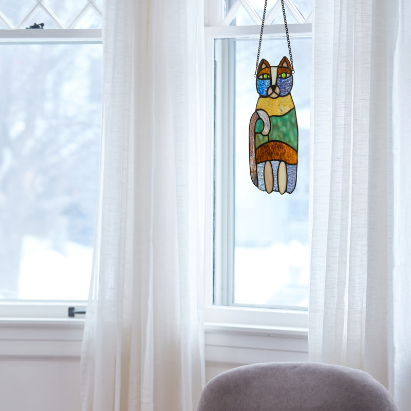 Panneau de vitrail en verre coloré 13 "H Crazy Cat