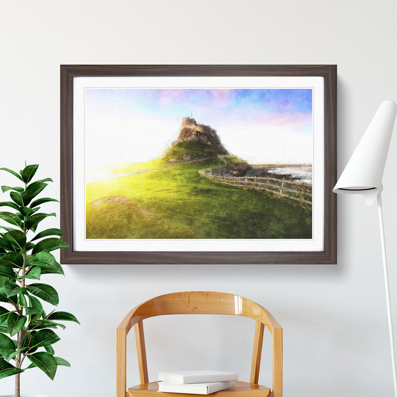 Holy Island Lindisfarne - Picture Frame Painting Print, 24cm H x 33cm W x 2cm D, Walnut Framed