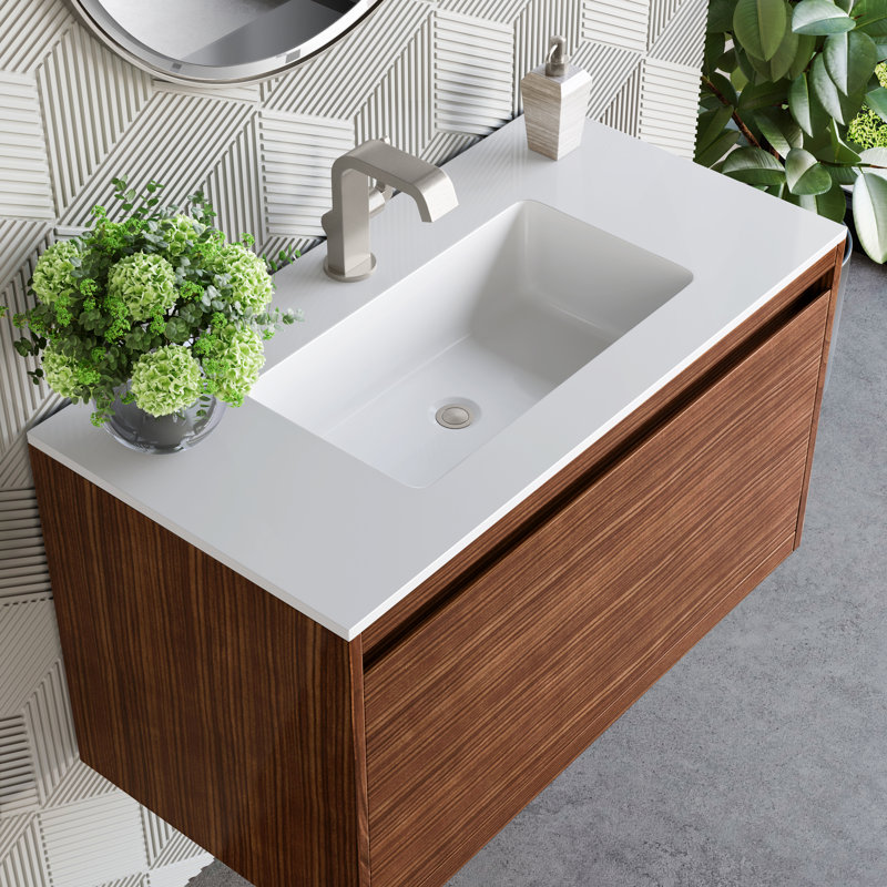 Mantova 31.5'' W Single Vanity, Charcoal Black, Mid Century Walnut, 31.5'' W