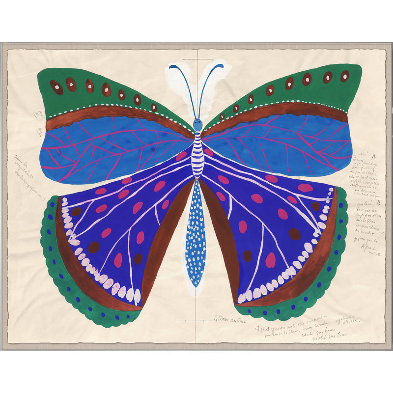 Butterfly Blue Print by Paule Marrot, Acrylic Box, 44" H x 56" W x 1.25" D