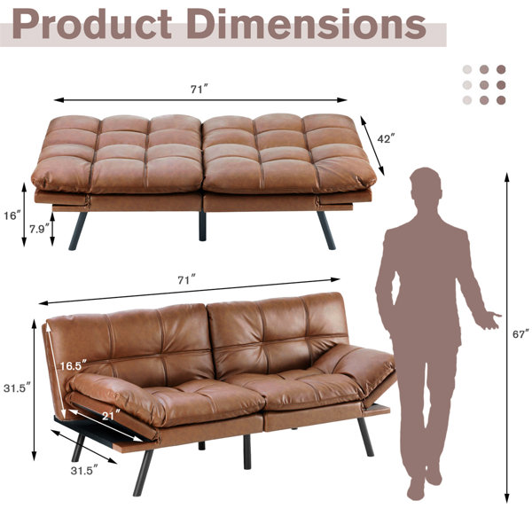 Futon Sofa Bed - Sleeper Convertible Futon Couch, Memory Foam