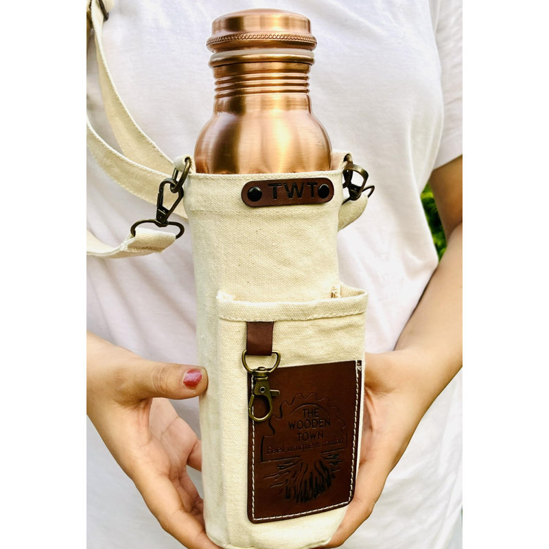Bouteille d'eau Pure Copper martelée avec brosse et sac en toile 32 oz, Hammered