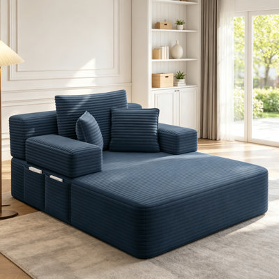 Canapé-lit convertible surdimensionné en velours côtelé de 60,2 po, méridienne 2 en 1 avec coussin à ressorts et en mousse, accoudoirs larges rembourrés et pochette de rangement, méridienne confortable pour le salon, la chambre à coucher et le dortoir