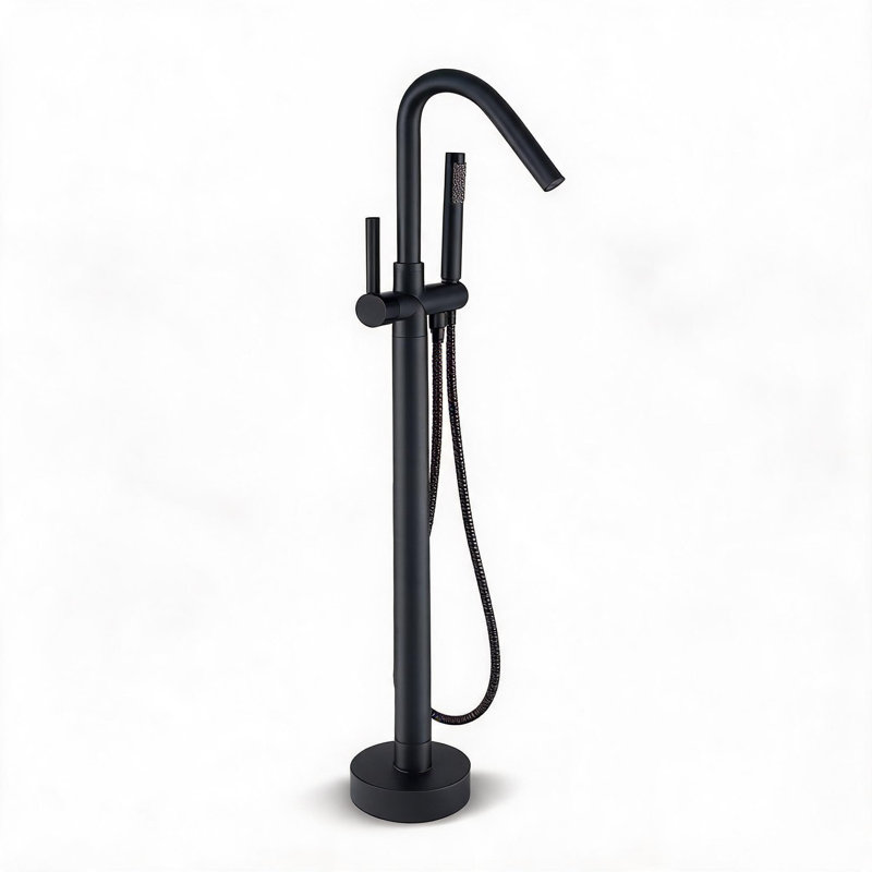 Robinet de baignoire sur pied en métal nickel brossé avec douchette, Nickel brossé