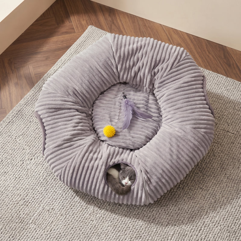 Lit tunnel Cat Donut avec coussin circulaire lavable et tente occultante, cachette multifonctionnelle pour chatons, chiots, lapins, furets