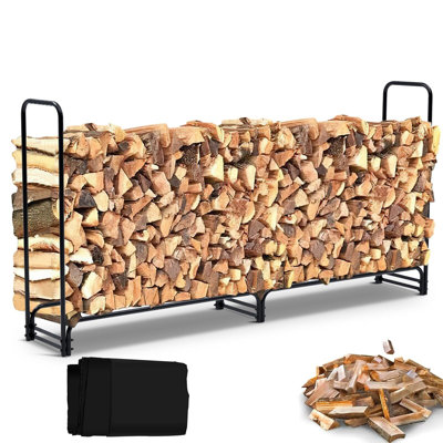 Support de bois de chauffage d'extérieur 4,3 / 8,5 / 12,5 pi avec couvercle, support de bois de chauffage robuste et couvercle imperméable pour foyer, patio, support de rangement pour le bois de chauffage extérieur