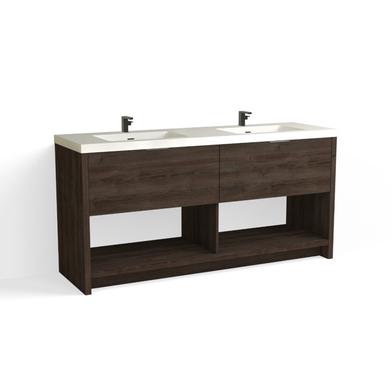Vista 72" W Freestanding Double Bathroom Vanity, Single-Hole, White Gloss, White Nanomatte/Matte Black