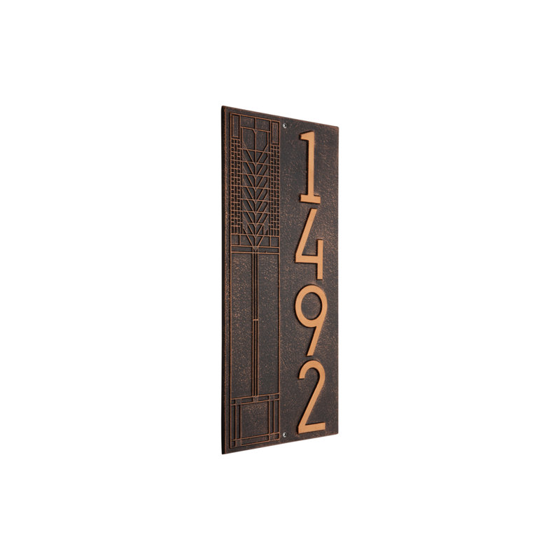 Frank Lloyd Wright, arbre de vie, plaque verticale moderne, standard, 1 ligne, Bronze, Oui, Bronze frotté à l'huile