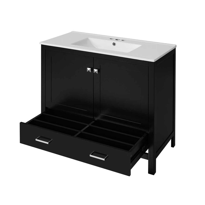 Meuble-lavabo moderne 36 "avec lavabo en céramique et tiroir divisé, Noir