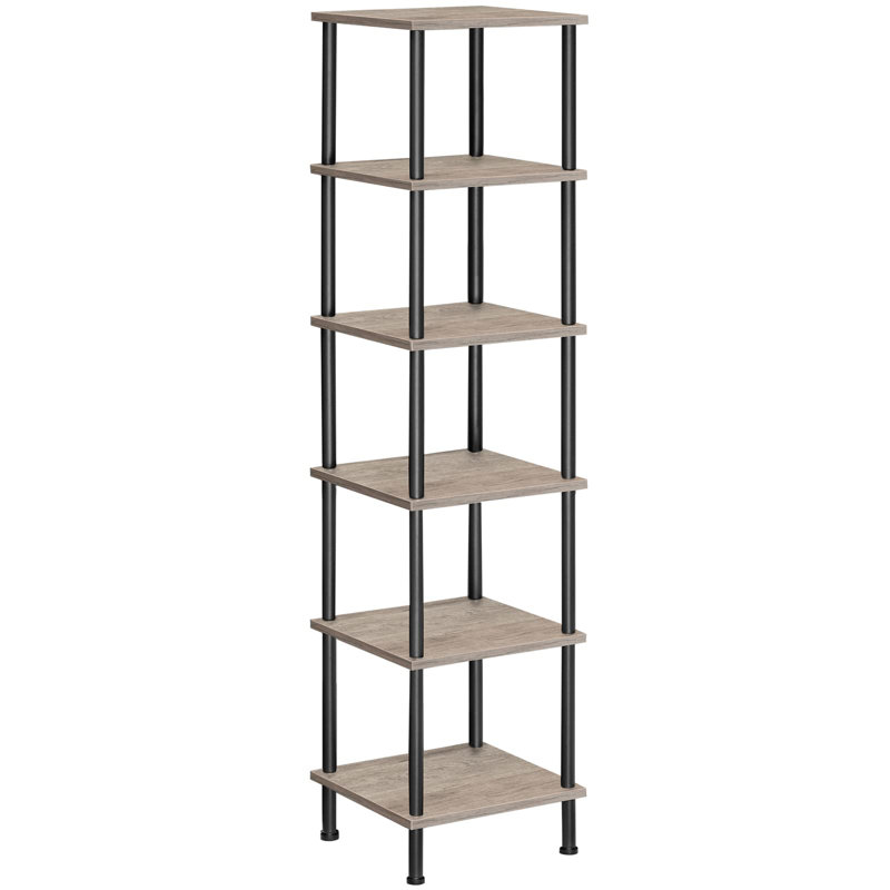 Greige and Black 6-Tier Corner Bookcase for Small Spaces