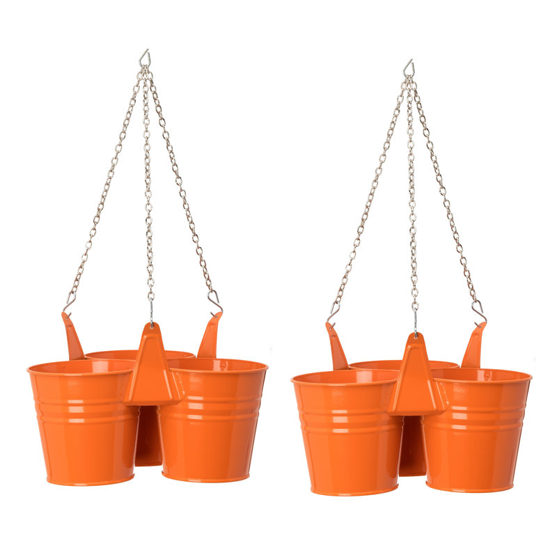 Metal Hanging Planter, Tangerine, 24" H x 11" W x 11" D