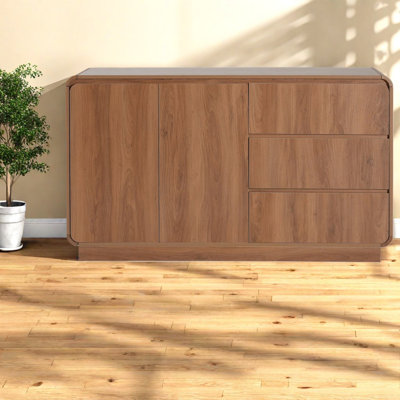 Buffet spacieux au fini noyer avec rangement, design moderne pour la cuisine ou la salle à manger