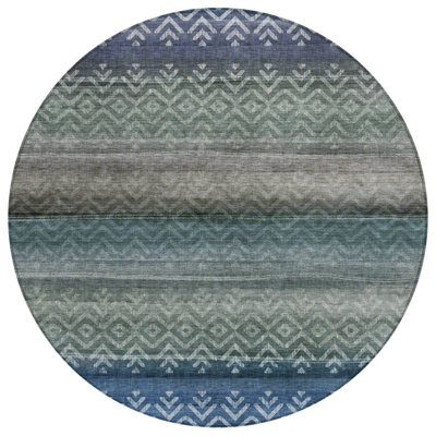 Machine Washable Indoor/Outdoor Xhevrie Blue Rug