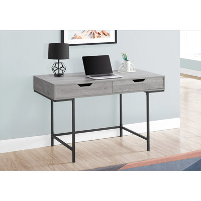 Modern Computer Work Desk - Grey Laminate, Black Metal, Storage Options Home Office Laptop With Metal Frame