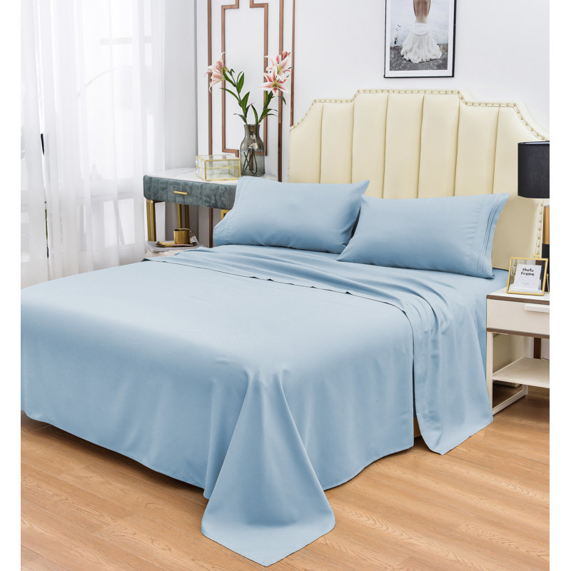  Ensemble de draps 1800 fils en rayonne de bambou, Simple TG, Bleu clair