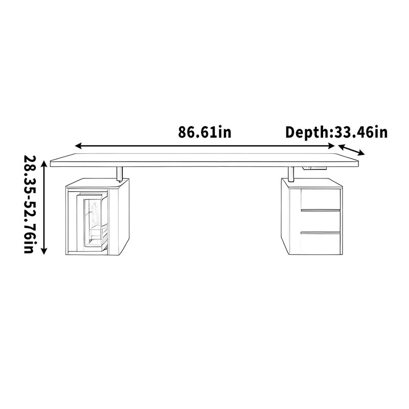 Intelligent height-adjustable desk for learning, 52.76" H x 86.61" W x 33.46" D