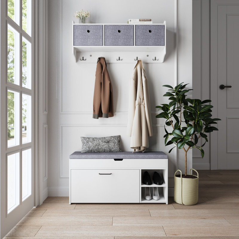 Ohlson Polyester Upholstered Storage Bench, Grey/White