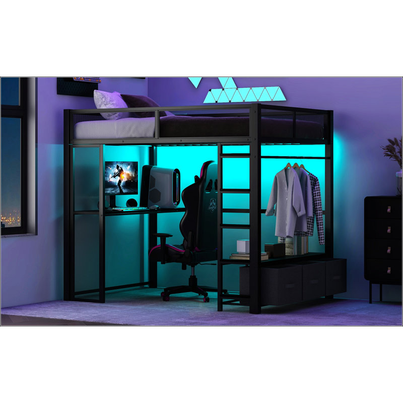 Lit mezzanine double en métal avec DEL