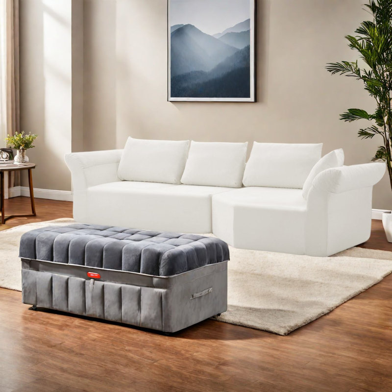 Canapé d'angle modulaire moderne, canapé quatre places en mousse beige, spacieux et incurvé pour la maison, Beige Linen