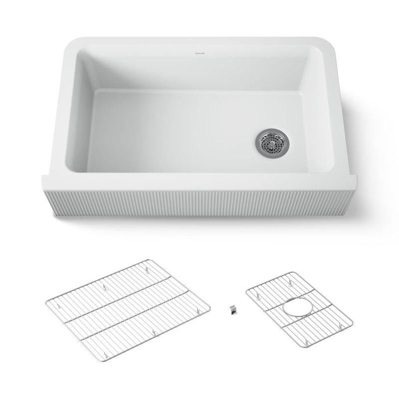 Cairn Undermount Single-Bowl Farmhouse Kitchen Sink, Matte White, Fluted