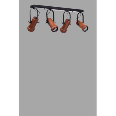 Elegant Black & Walnut Chandelier, Metal Body, 10.6 x 2.4 x 1.2 Inches | Features Ø3.1 x 5.9 Inches Wooden Cap, Total Height: 10.2 Inches | 4 x GU10 Sockets (Bulbs Not Included), Stylish Lighting for Home Décor