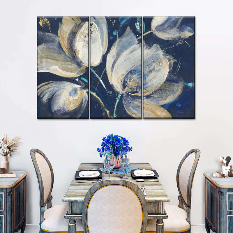 Jardin de minuit - 3 pièces sur toile tendue, H 14 po x l 23 po x P 1 po