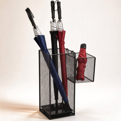 Freestanding Metal Umbrella Stand, 16.5"H, with Small Umbrella Basket & Drain Tray, for Entryway Home Office Hotel