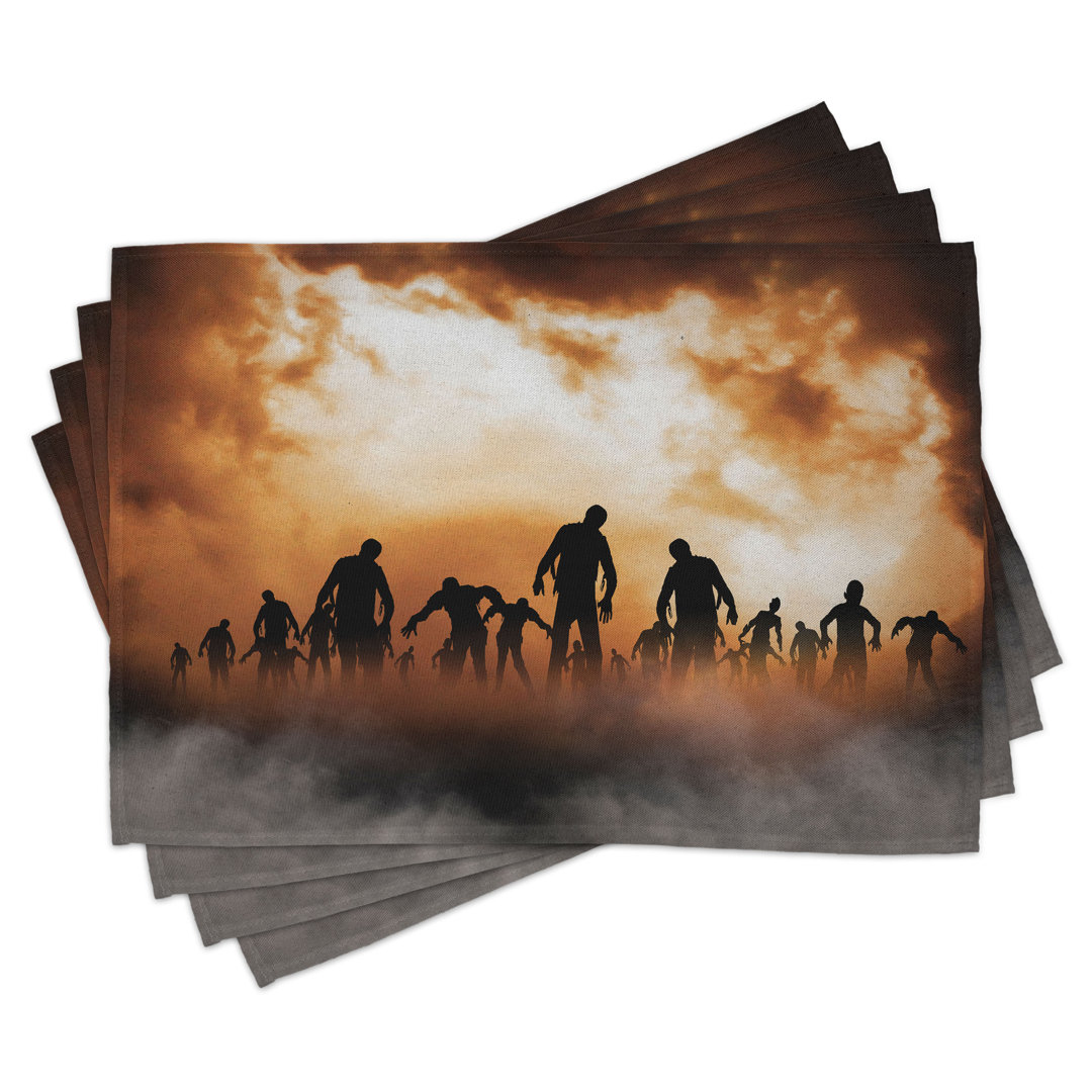 Platzdeckchen 4er Set, Zombies Misty, Orange Schwarz