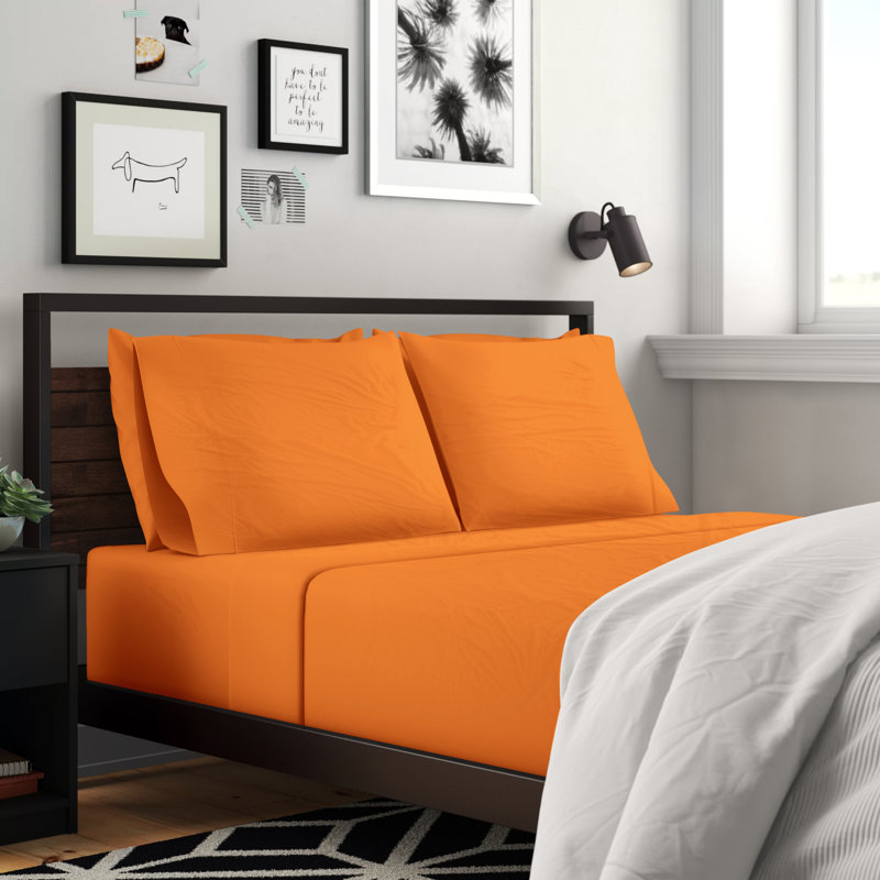 King Size Orange Cotton and Microfiber Deep Pocket Sheet Set