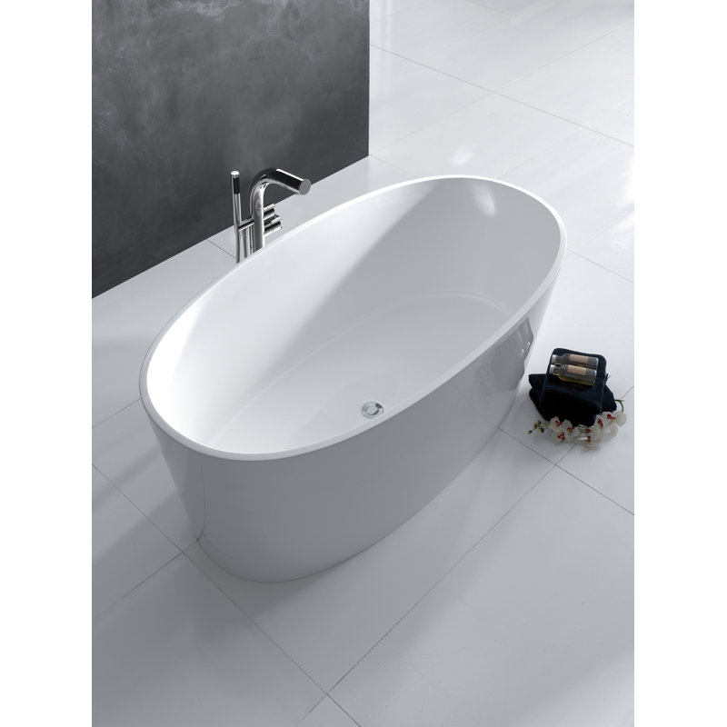Ios 59.5" x 31.625" Freestanding Soaking Bathtub, Gloss White