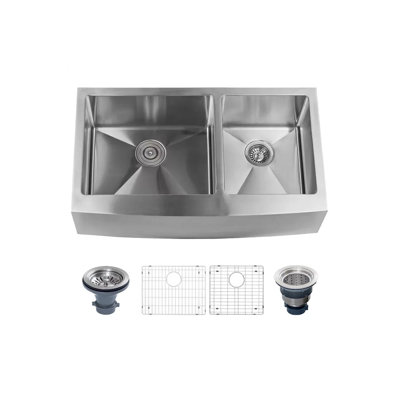 Farmhouse 36" Double Basin Stainless Steel Kitchen Sink with Apron Front with 60/40 Split