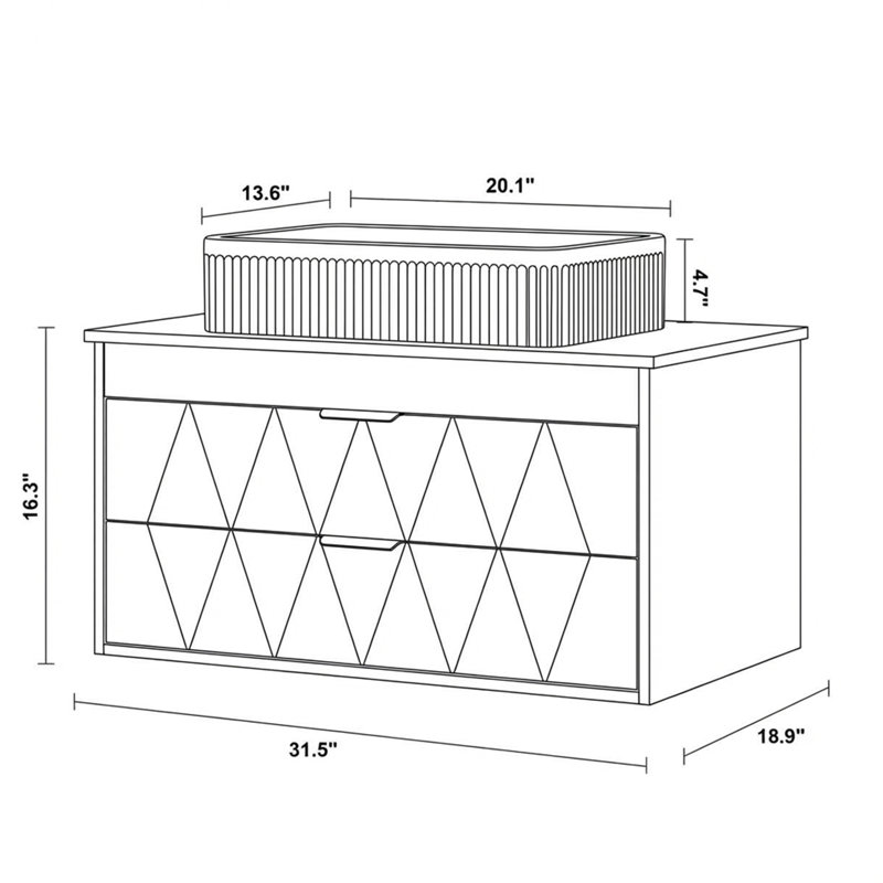Meuble-lavabo mural 31,5 po avec lavabo en céramique