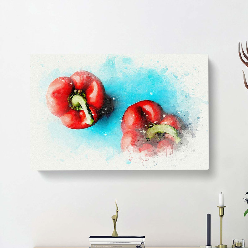 Two Red Bell Peppers in Abstract - Wrapped Canvas, 35cm H x 50cm W x 3cm D