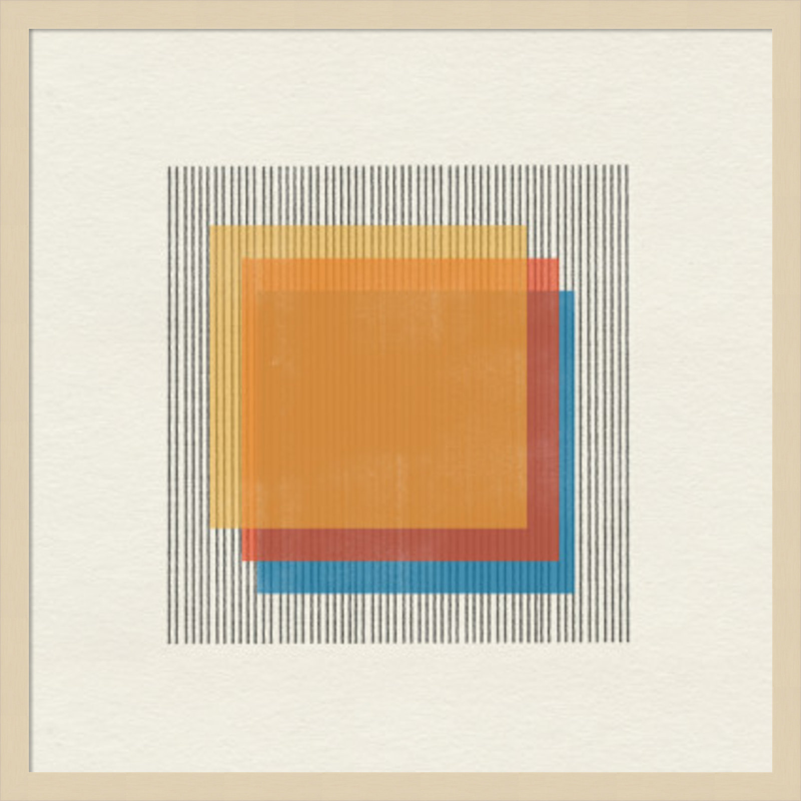 Midcentury Modern Squares No 1 Print, Brown Framed, 25" H x 25" W x 1" D