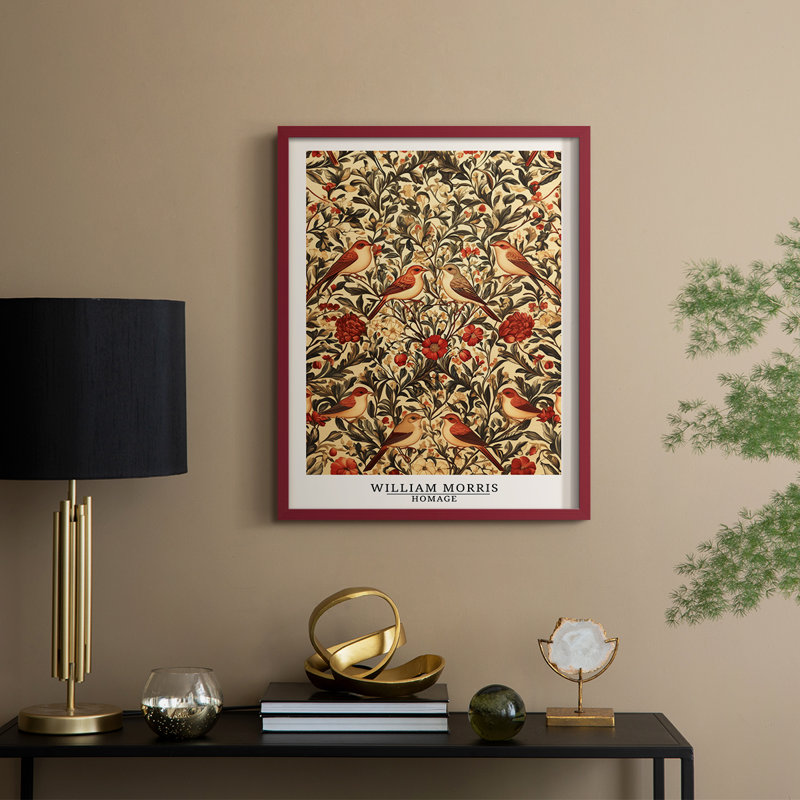 Imprimé encadré en bois massif de la série CCXCIX de Wm Morris, 21" H x 17" W, Rouge