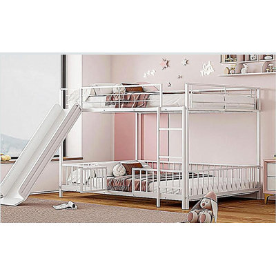 Metal Bunk Bed with Slide and Guards
