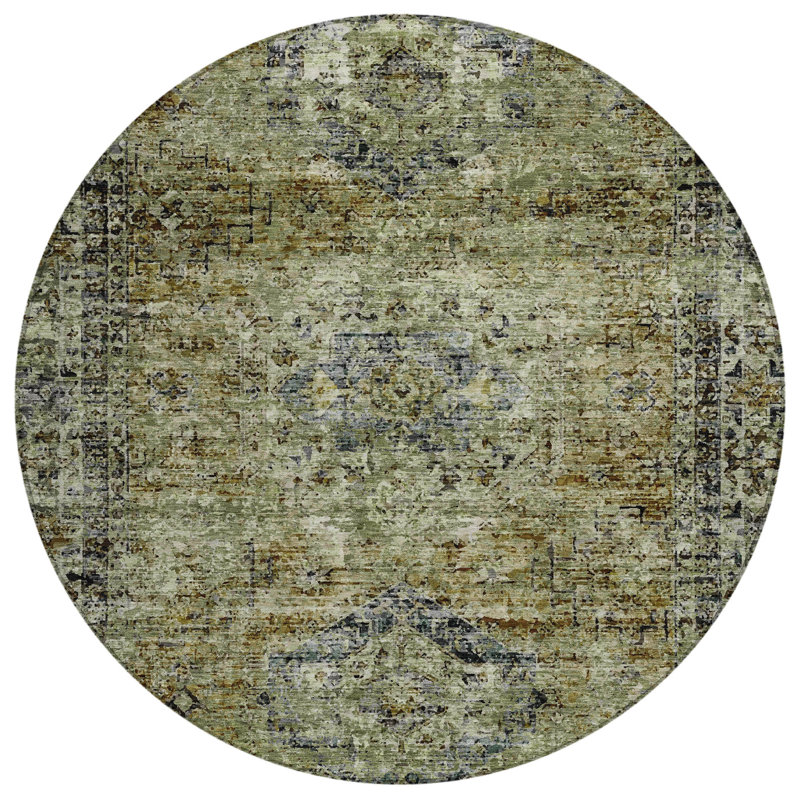 Machine Washable Indoor/Outdoor Labon ACN2170 Global Rug, Round 8'