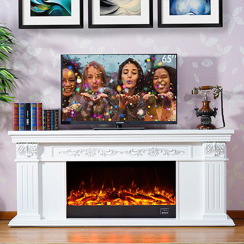 Meuble télé avec foyer Vintage Style, Ivoire