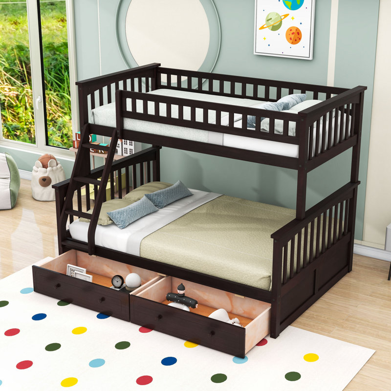 Twin Over Full Bunk Bed With Two Drawers, Espresso