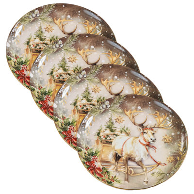  Snow Globe Reindeer Dessert Plate Set Of 4