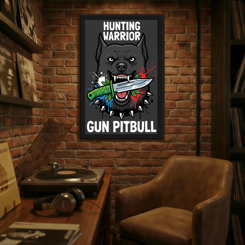 Art à la chasse aux animaux avec un fusil Pitbull, H 36 po x l 24 po